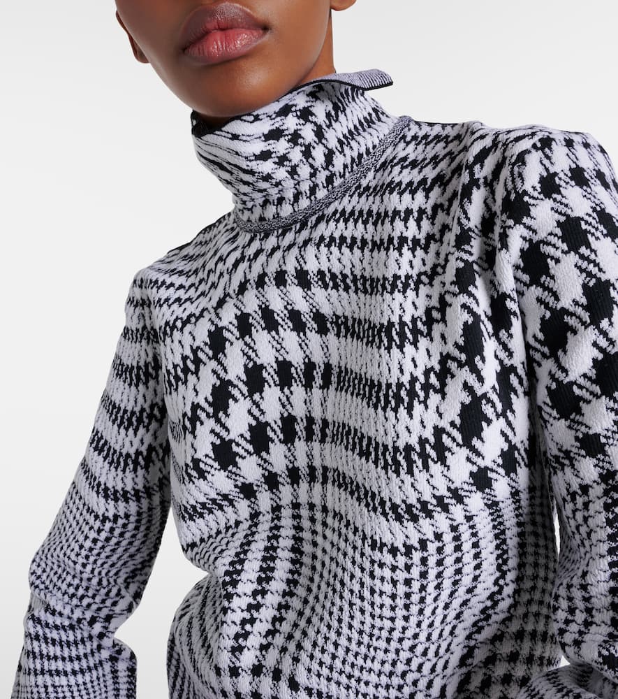 Houndstooth wool-blend turtleneck sweater