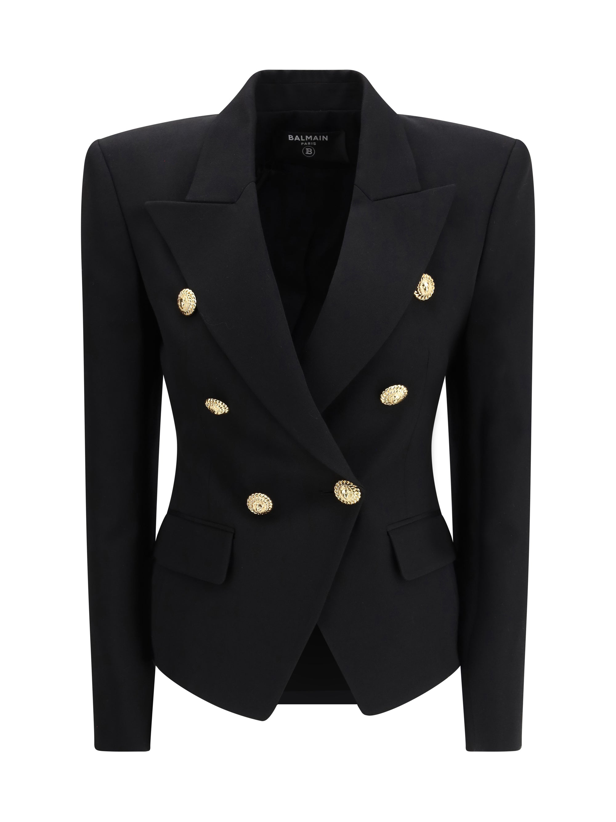 Double-Breasted Grain De Poudre Blazer — Black