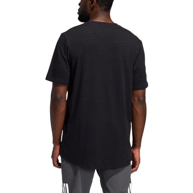 Men's Logo Printing Round Neck Straight Short Sleeve Black T-Shirt