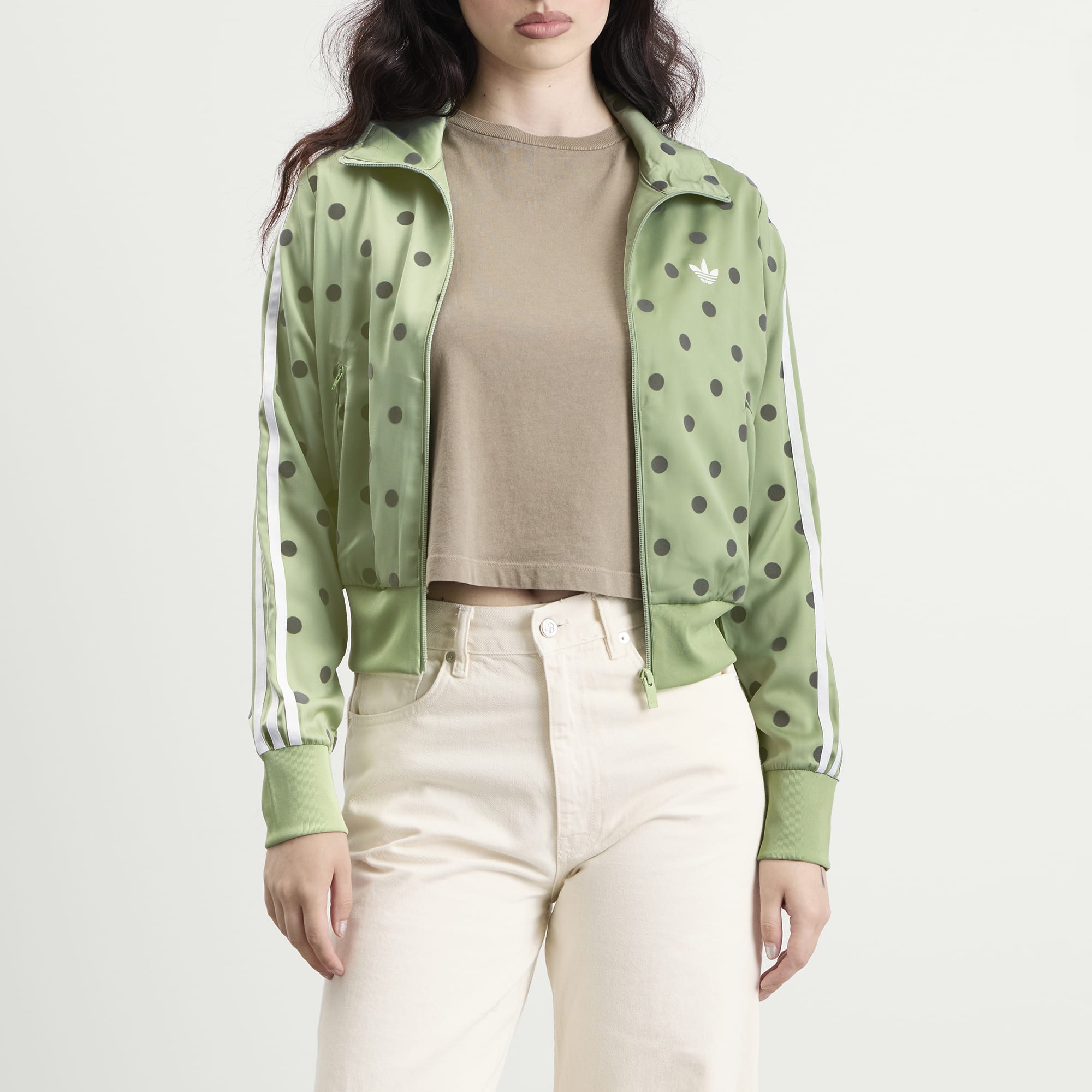 Women's Satin Polka Dots Track Top in Magic Lime