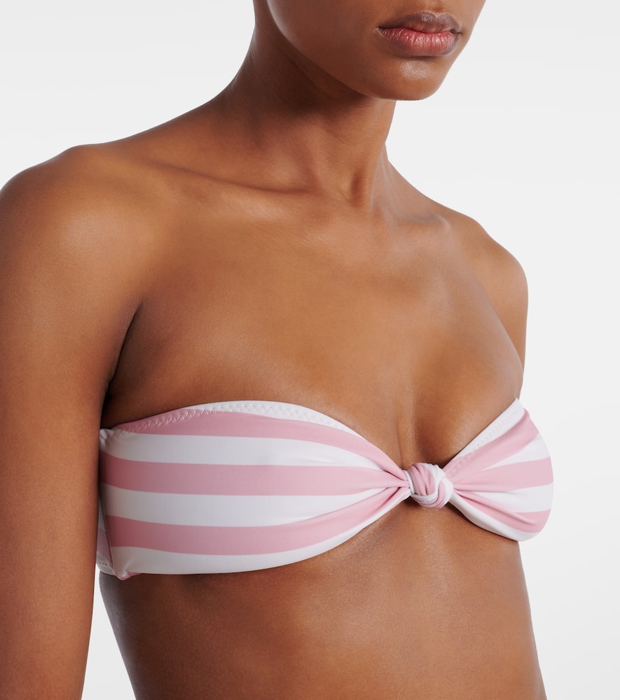 Knotted striped bandeau bikini top