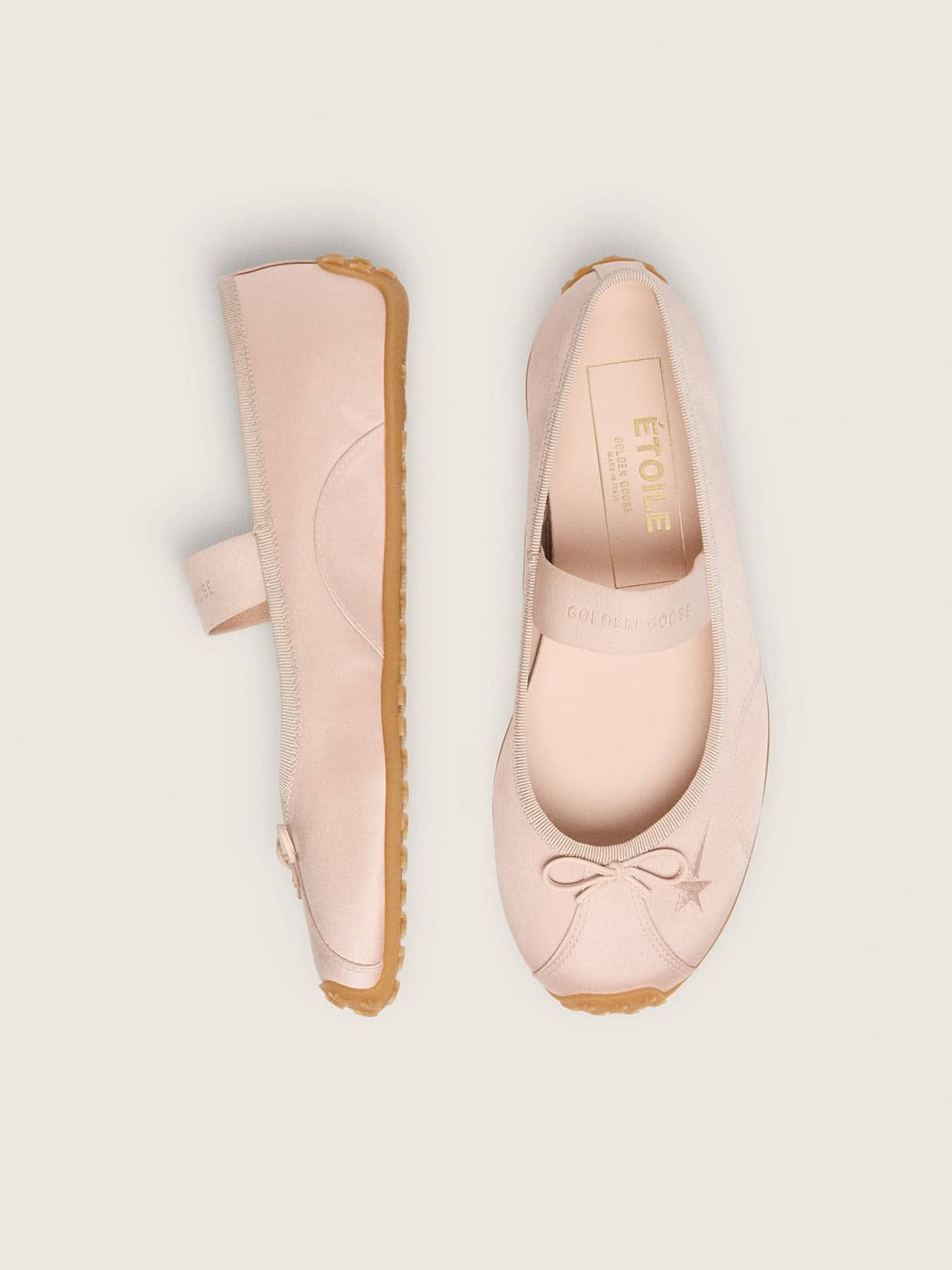 Golden Goose - Étoile Ballet Flats In Powder Pink Satin With Powder Pink Embroidered Star And Elastic Strap, Woman