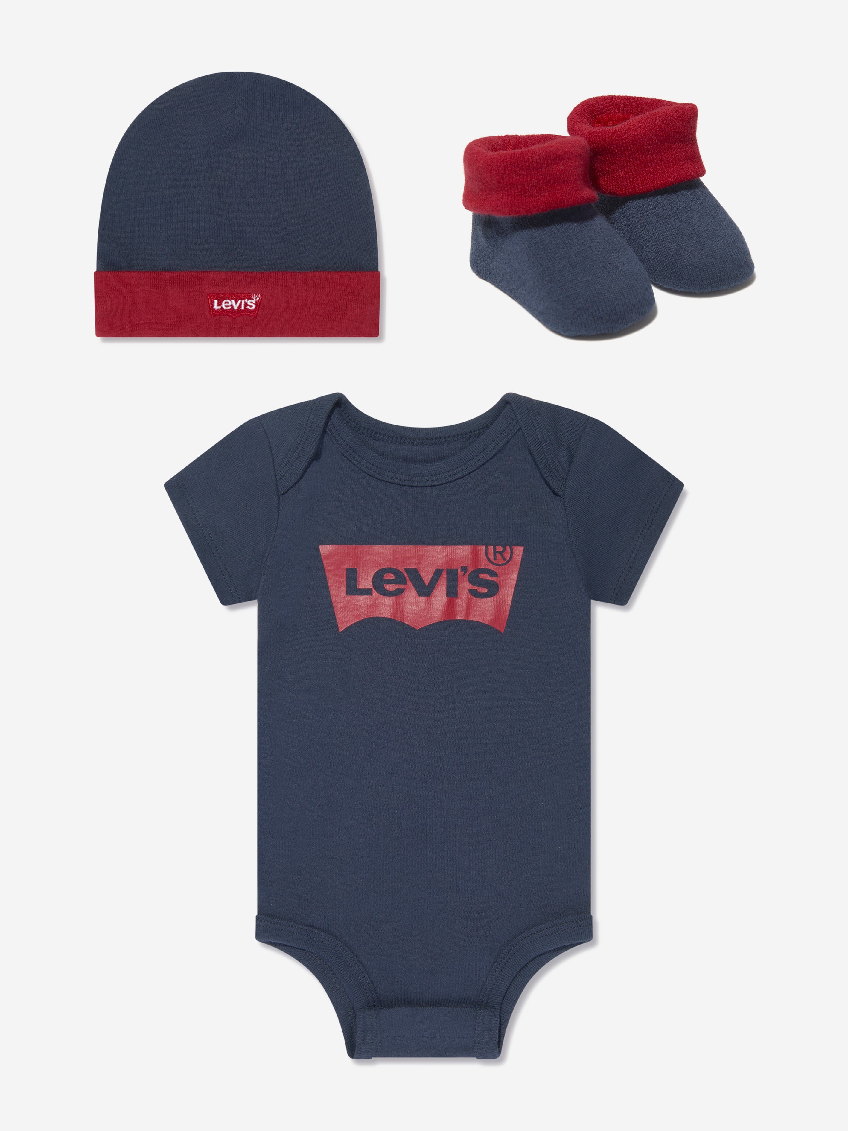 Levi's Kids Wear Levi's Baby Batwing Onesie Hat and Bootie Set in Navy 0 - 6 Mths Blue