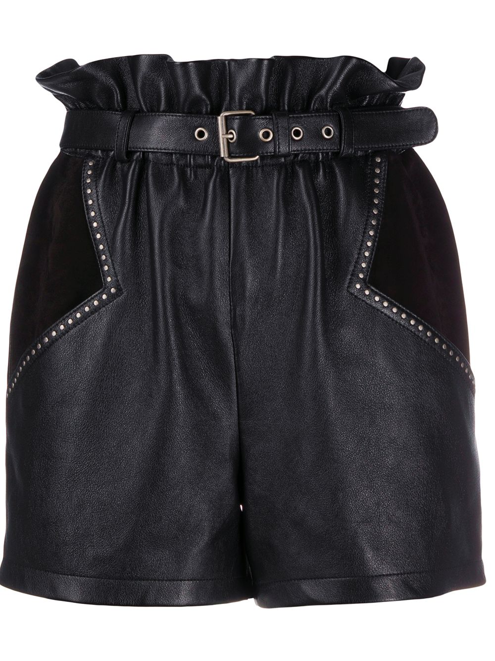 Stud-embellished paperbag shorts - Black