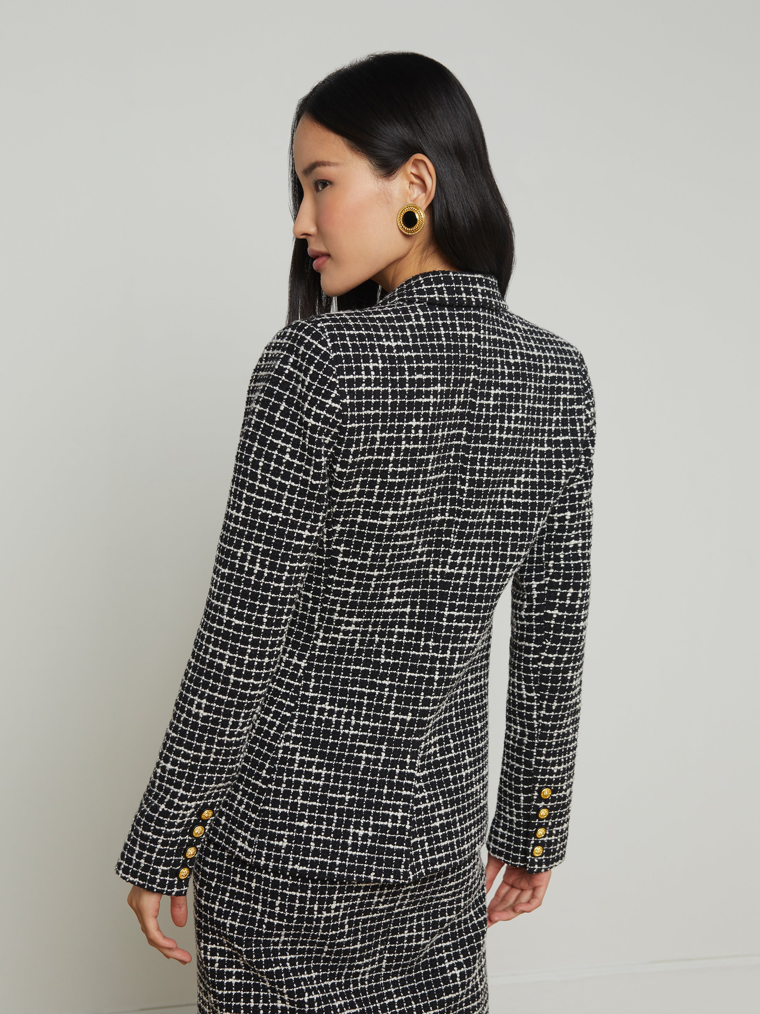 Colin Tweed Blazer In Black/Ecru