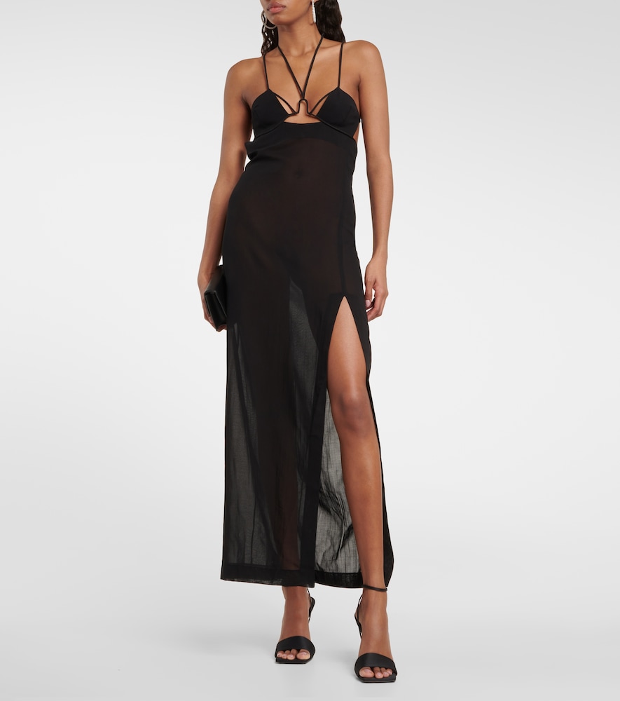 Cutout halterneck cotton gown