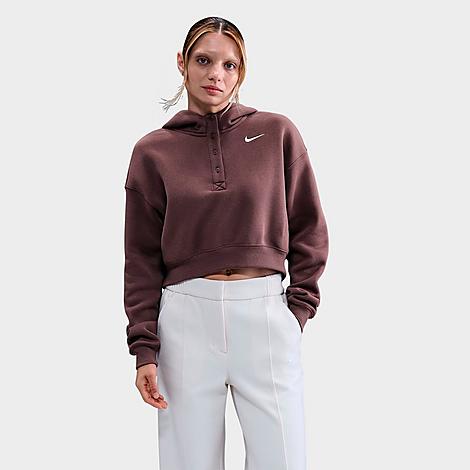 Women's Sportswear Phoenix Fleece Oversized Cropped Henley Hoodie in Tattoo/Sail