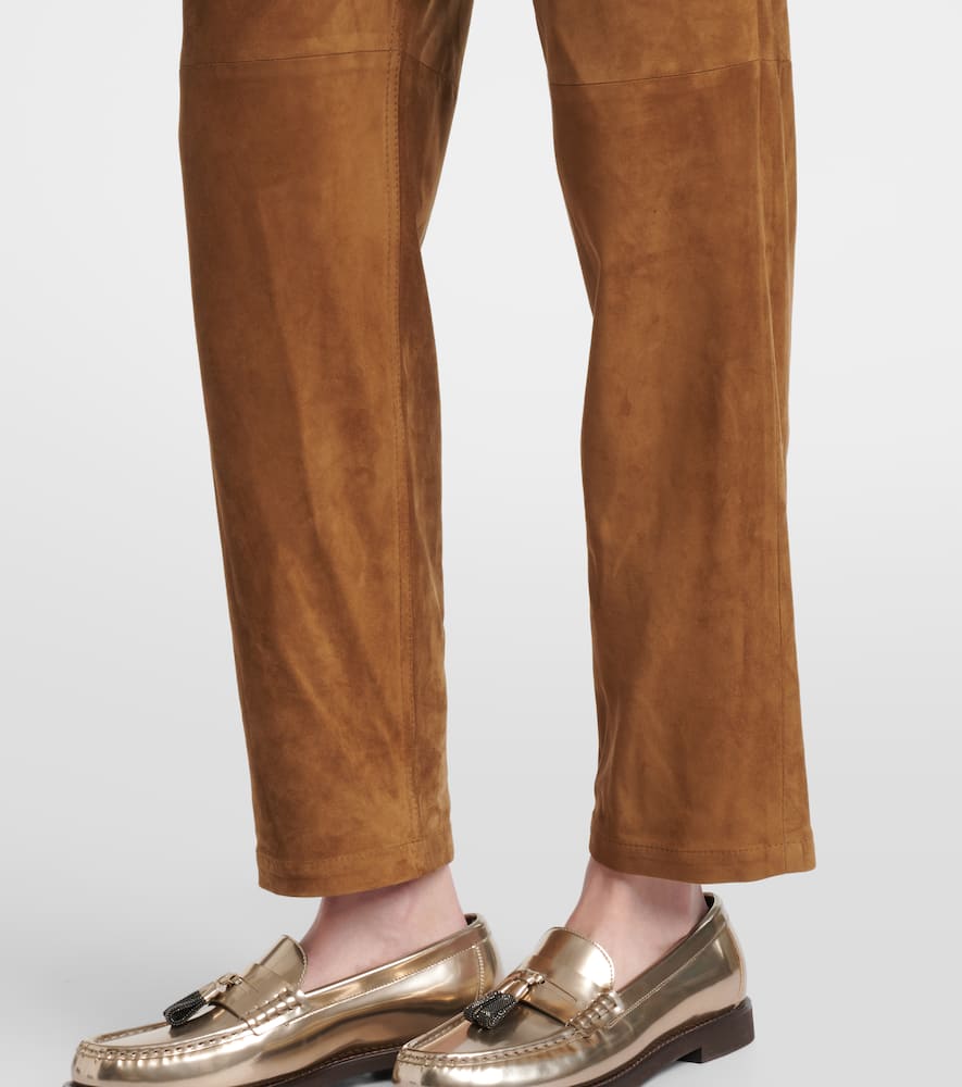 Suede straight pants