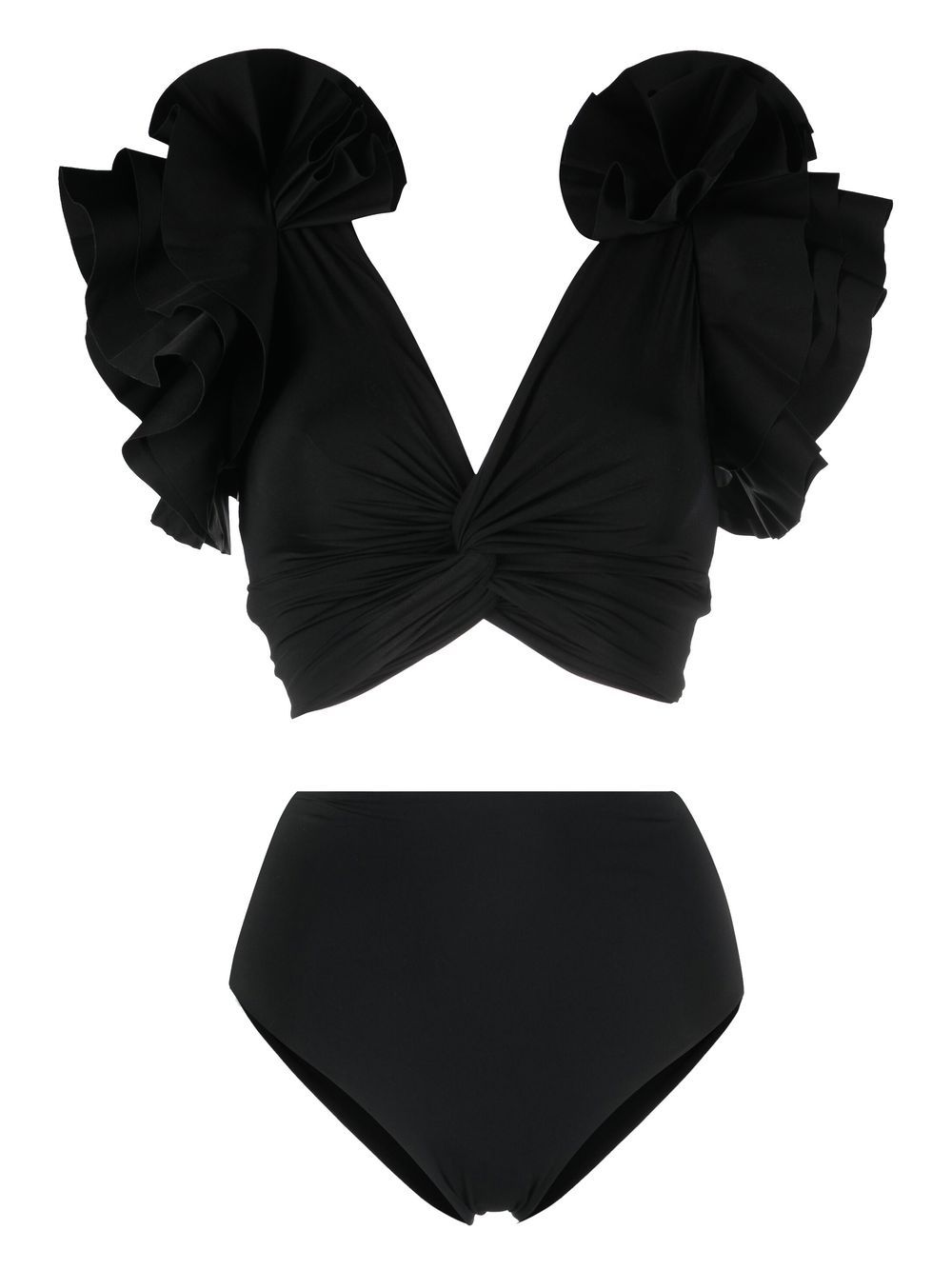 Ruffled V-neck swimsuit - Black