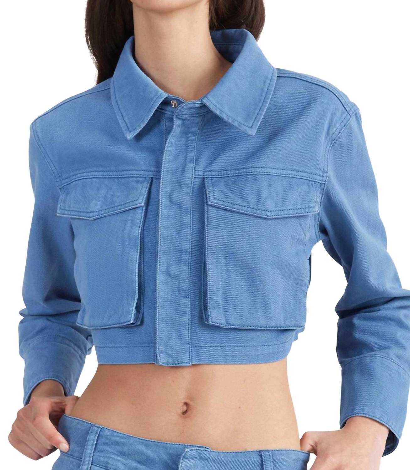 Monica Denim Cropped Jacket In Dazzling Blue