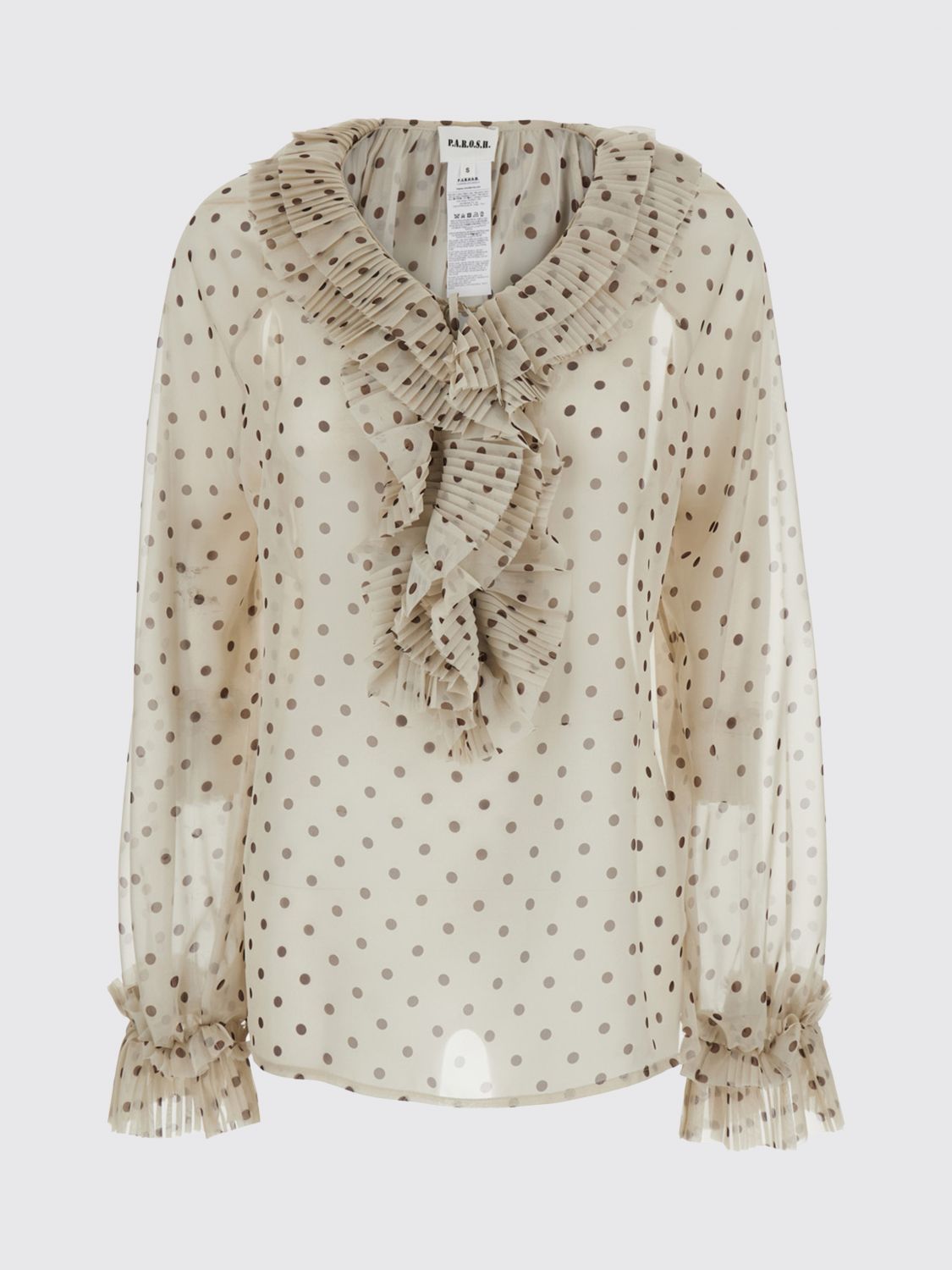 Ruffled V-Neck Blouse P. A.R. O.S. H. in Embroidered Polka Dot Crêpe