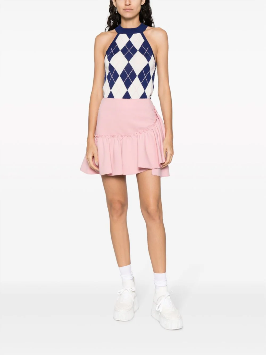 Pink Ruffle-detailing High-waist Skirt