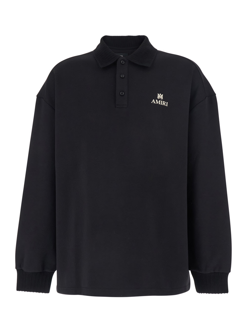 Black Sweatshirt With Polo Neck And Front Lettering Logo In Cotton Man