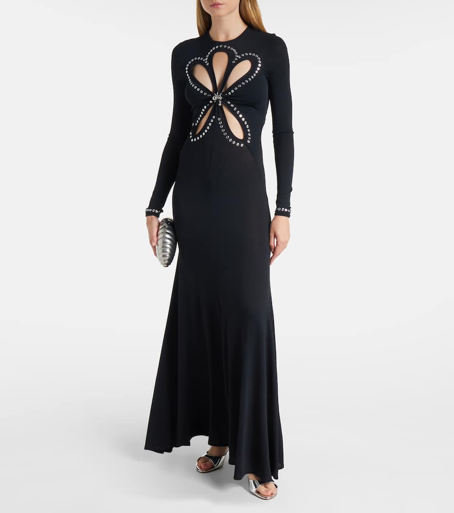 Cutout embellished jersey maxi dress