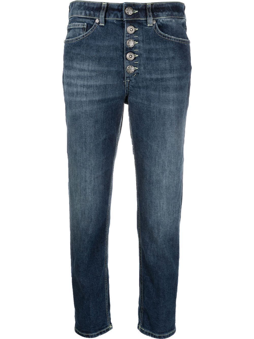 Bleach-effect high-waisted jeans - Blue