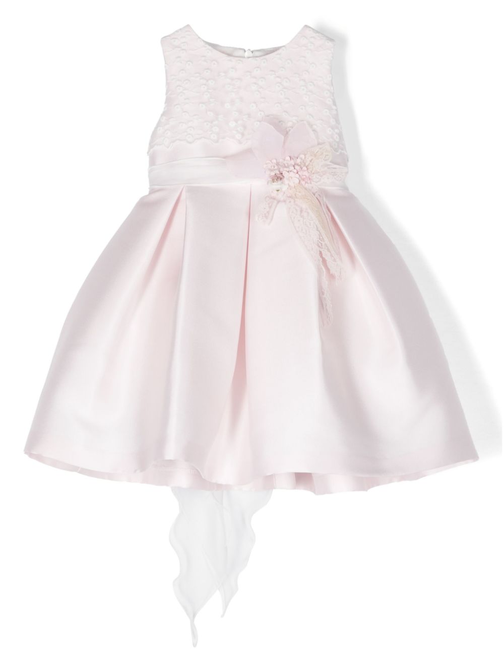 Floral-embroidered pleated tiered dress - Pink
