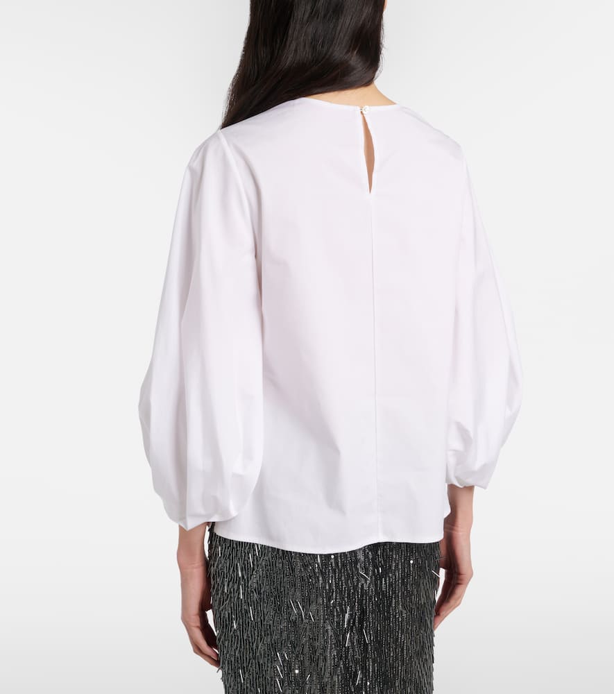 Floral-appliqué cotton-blend blouse