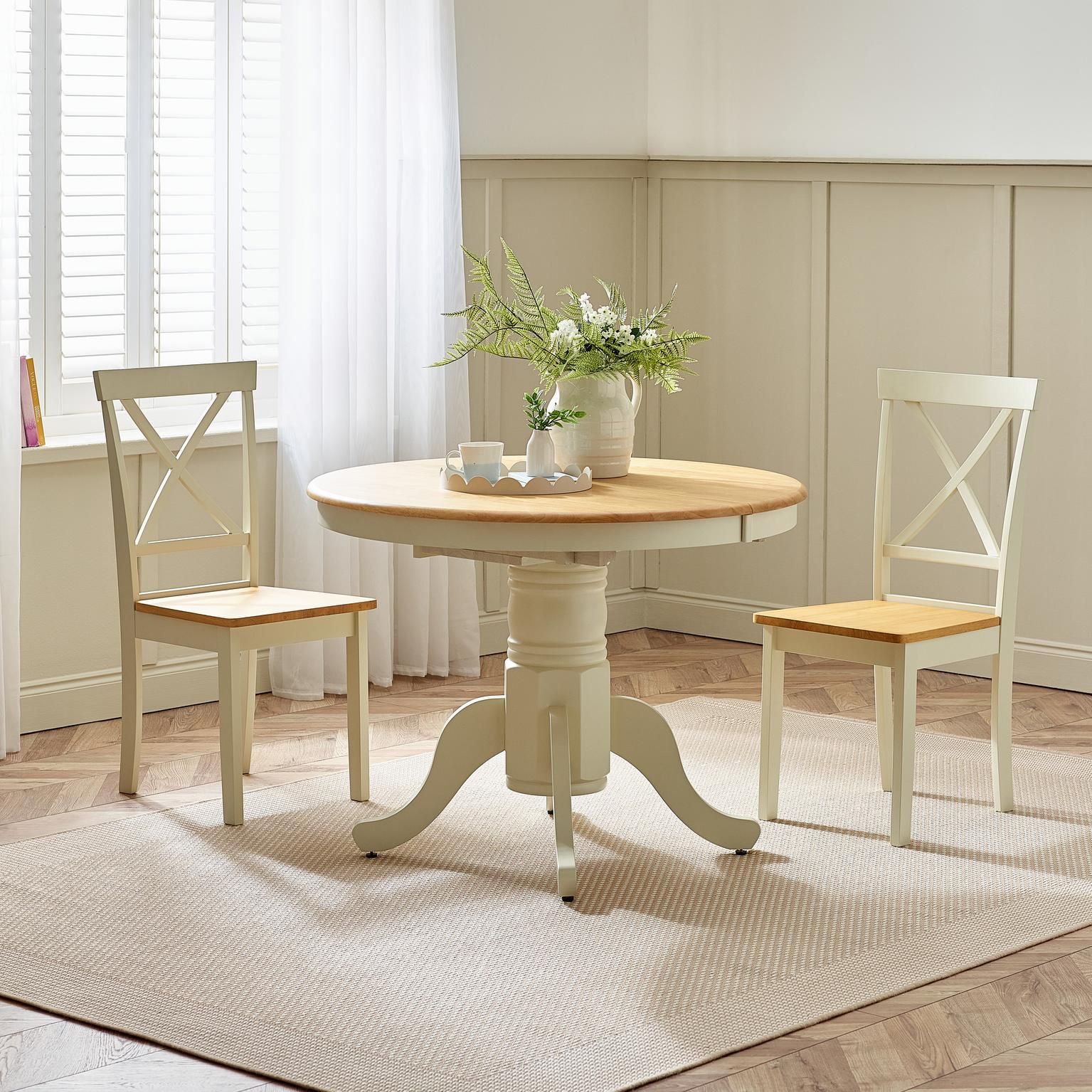 FurnitureboxUK Unisex Padstow Rustic Farmhouse Extending Solid Wood Dining Table in Crea
