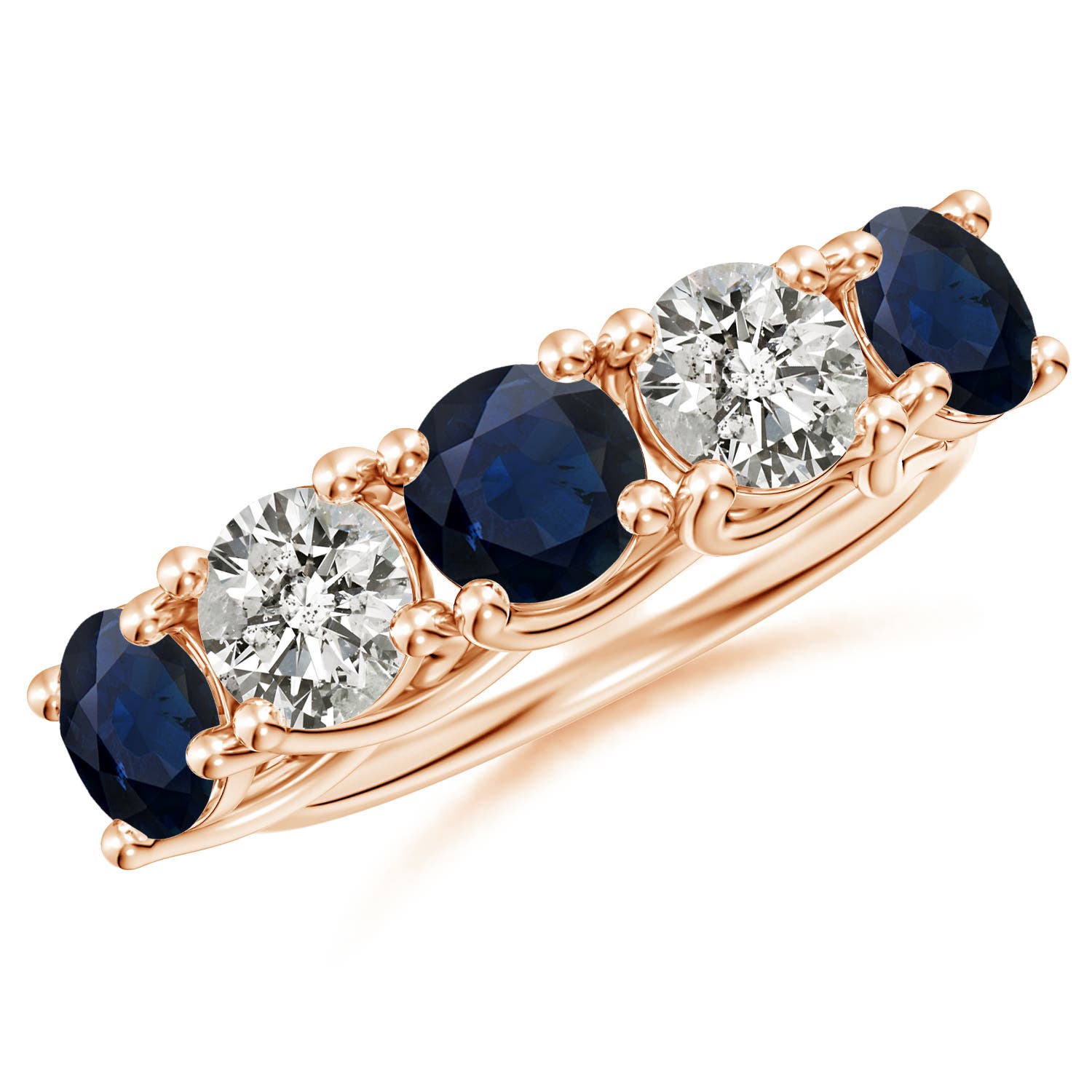 Angara 2.1 Carats Half Eternity Five Stone Sapphire and Diamond Wedding Band in 14K Rose Gold