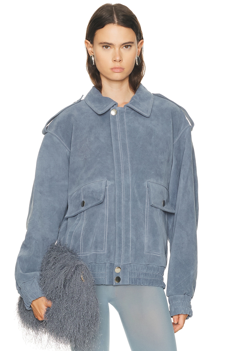 Ludovic de Saint Sernin Robert Leather Bomber Jacket in Grey - Slate. S also in