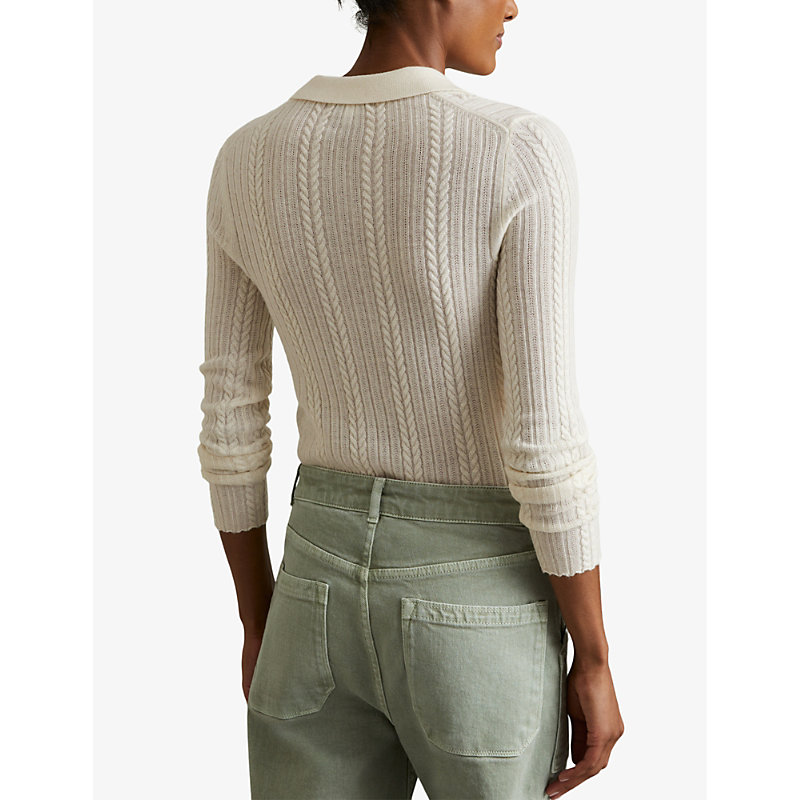 Womens Cream Jade Cable-knit Slim-fit Wool Jumper M