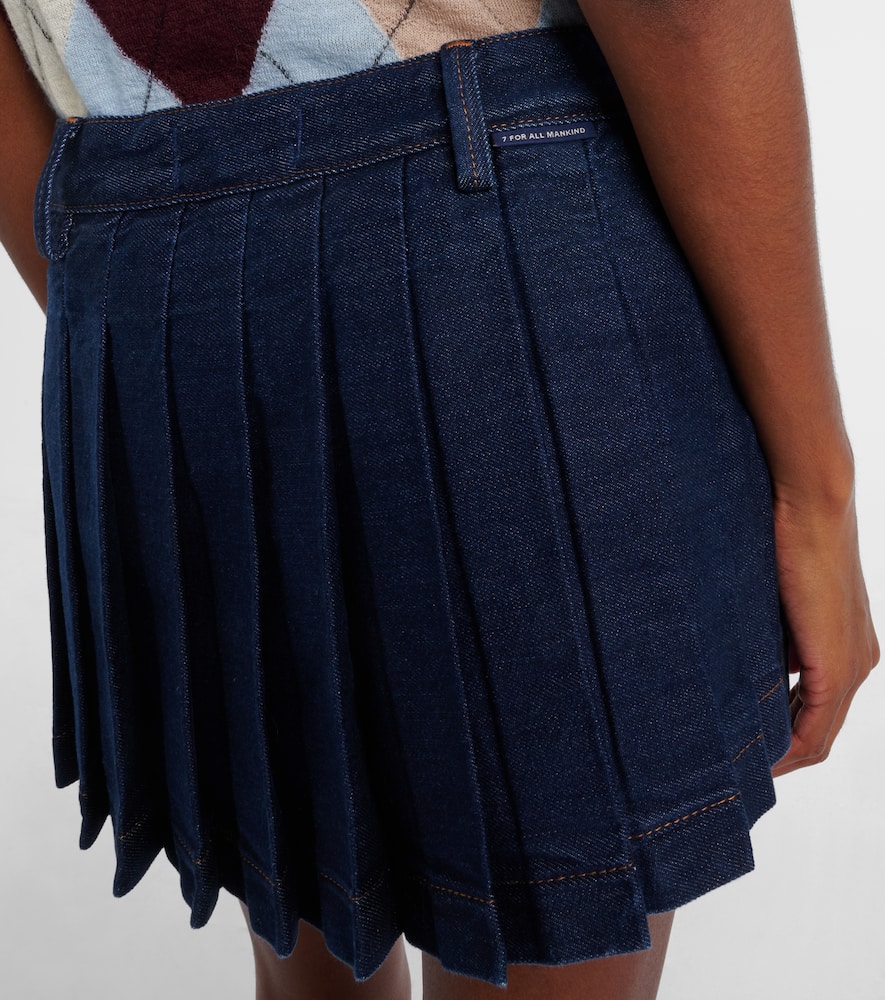 Pleated low-rise denim miniskirt