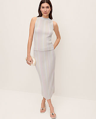 Ann Taylor Striped Metallic Midi Sweater Skirt