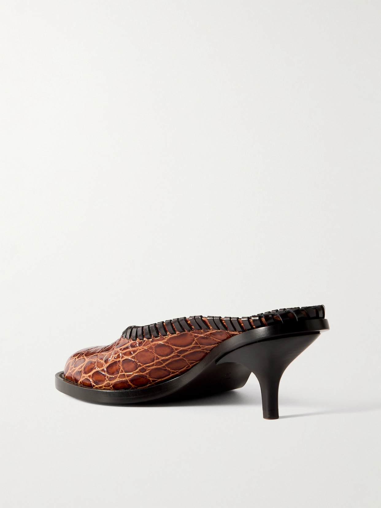 Croc-effect Leather Mules - Brown