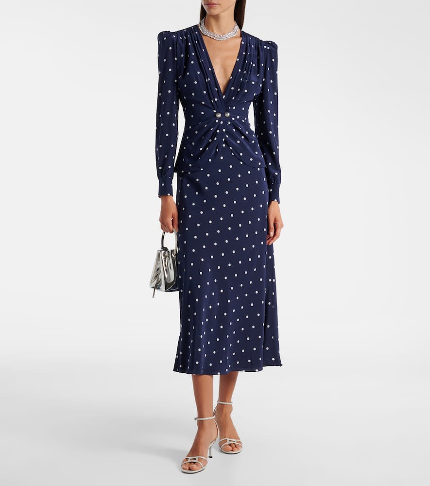 Polka-dot silk midi dress