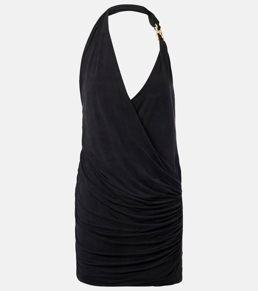 Draped halterneck jersey minidress
