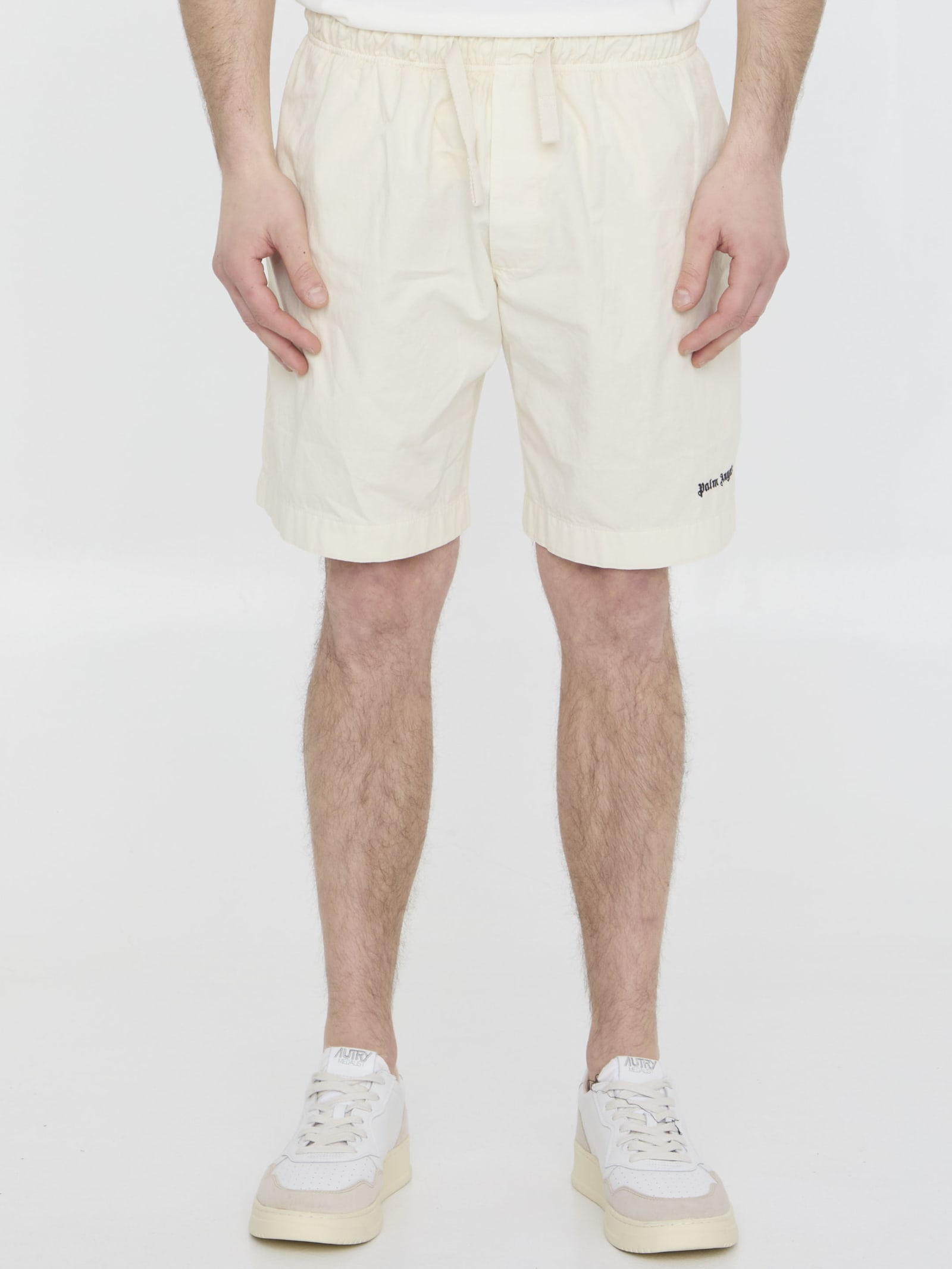 Logo-embroidered track shorts - Neutrals