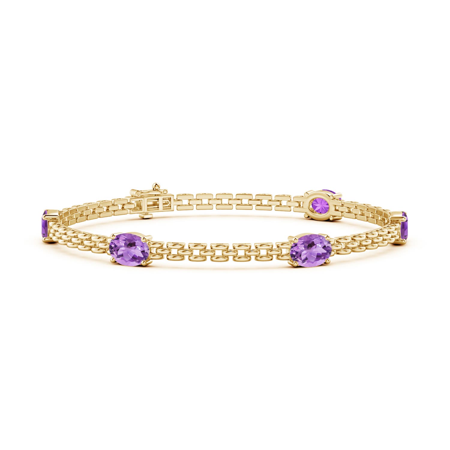 Angara 3.5 Carats Five Stone Oval Amethyst Station Link Bracelet in 14K Yellow Gold