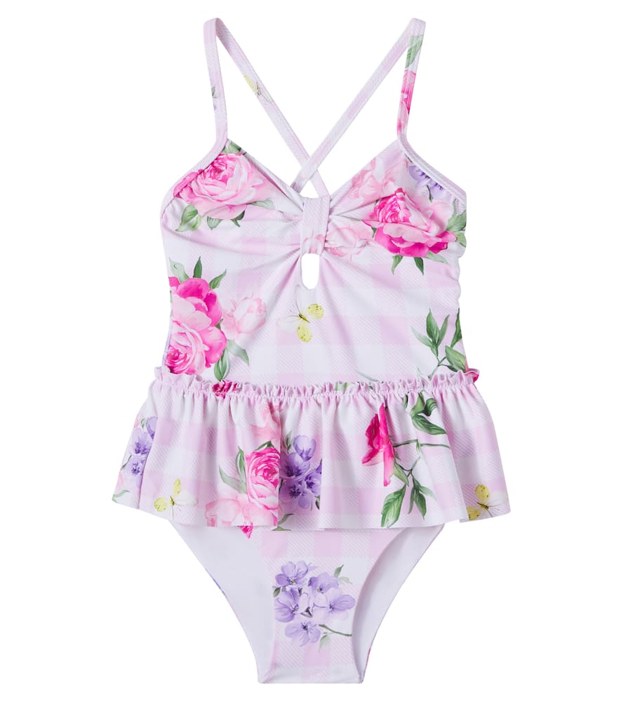 Floral gingham ruffled swimsuit