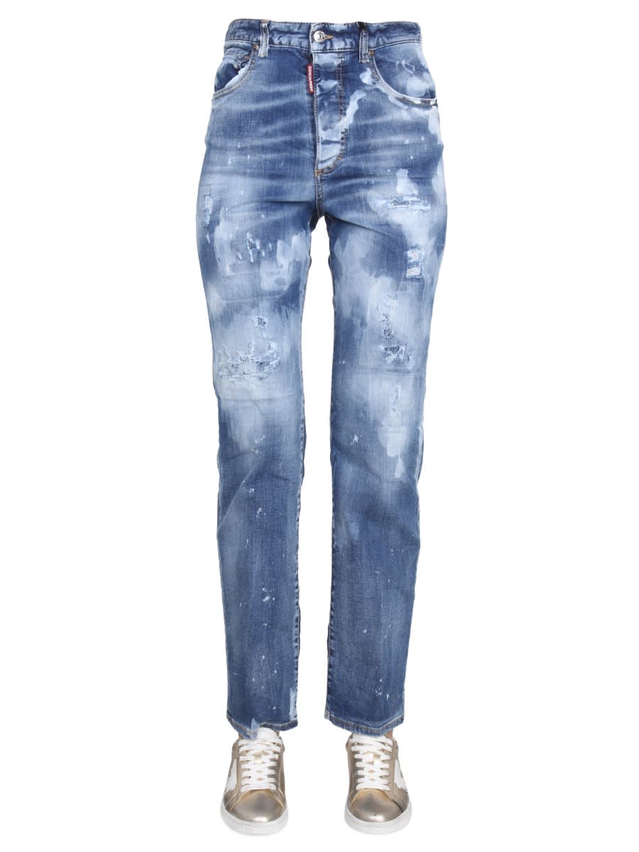 High-waisted tie-dye jeans