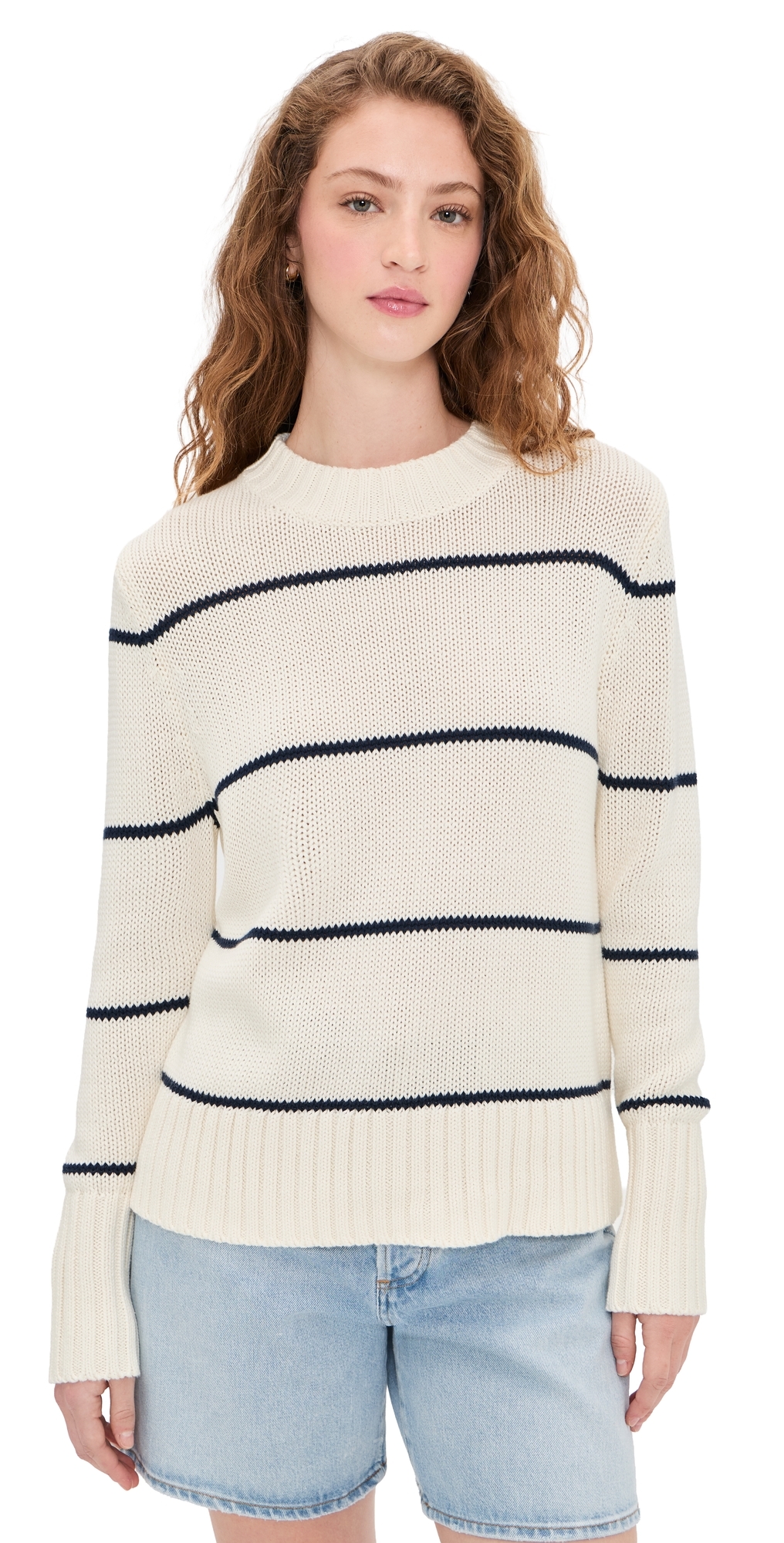 The Tatum Pullover Cream/Navy Ministripe