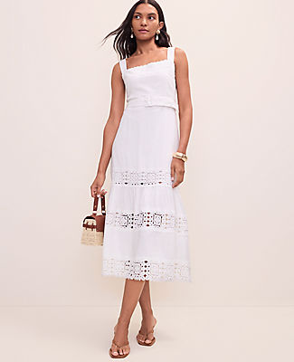 Ann Taylor Tiered Midi Dress in Linen Blend