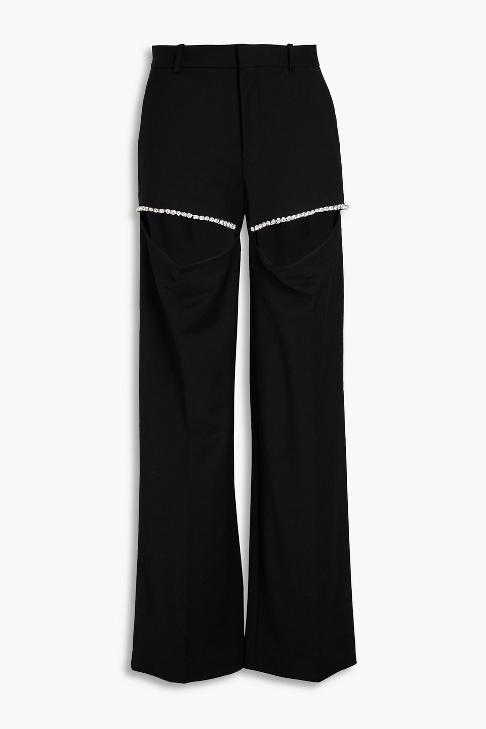 Cutout crystal-embellished wool-blend wide-leg pants - Black - US 4