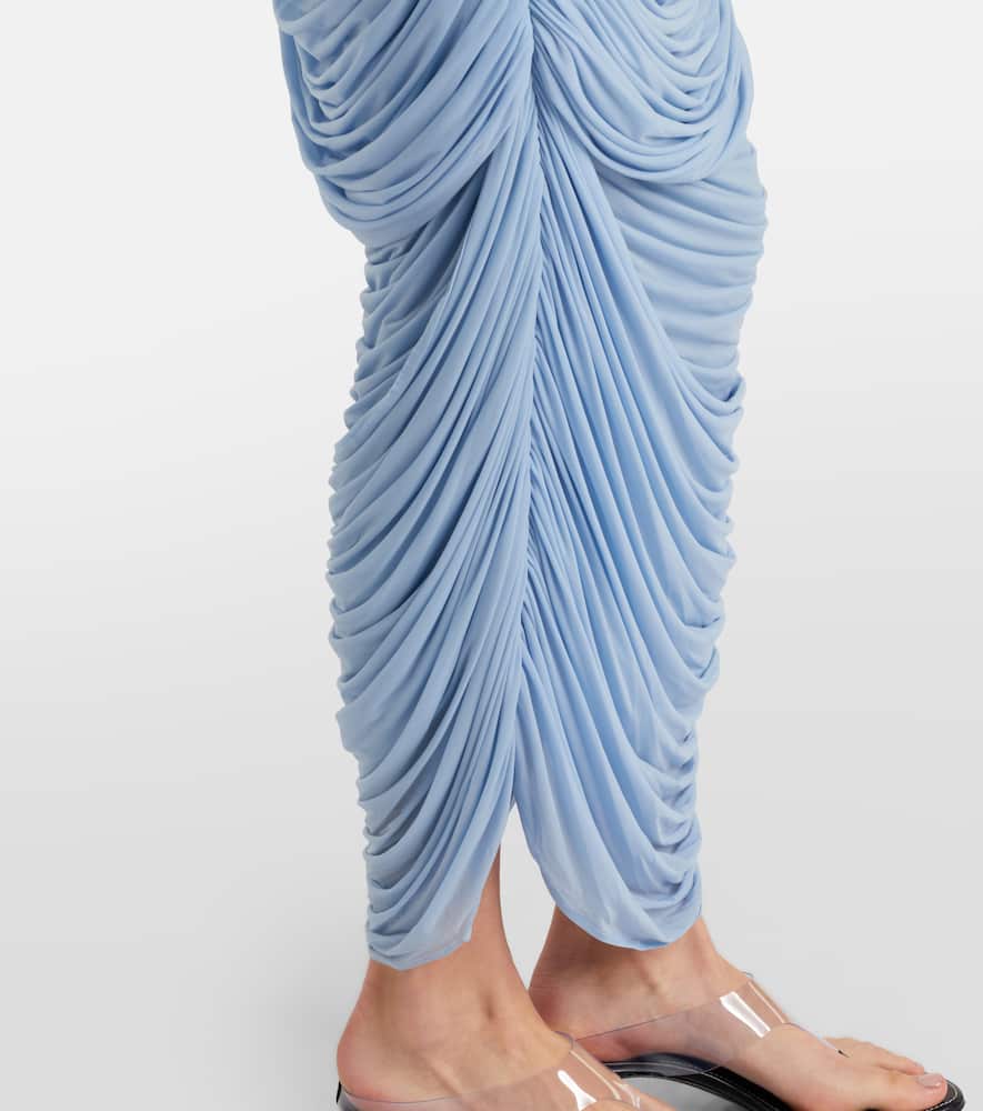 Draped ruched jersey midi skirt