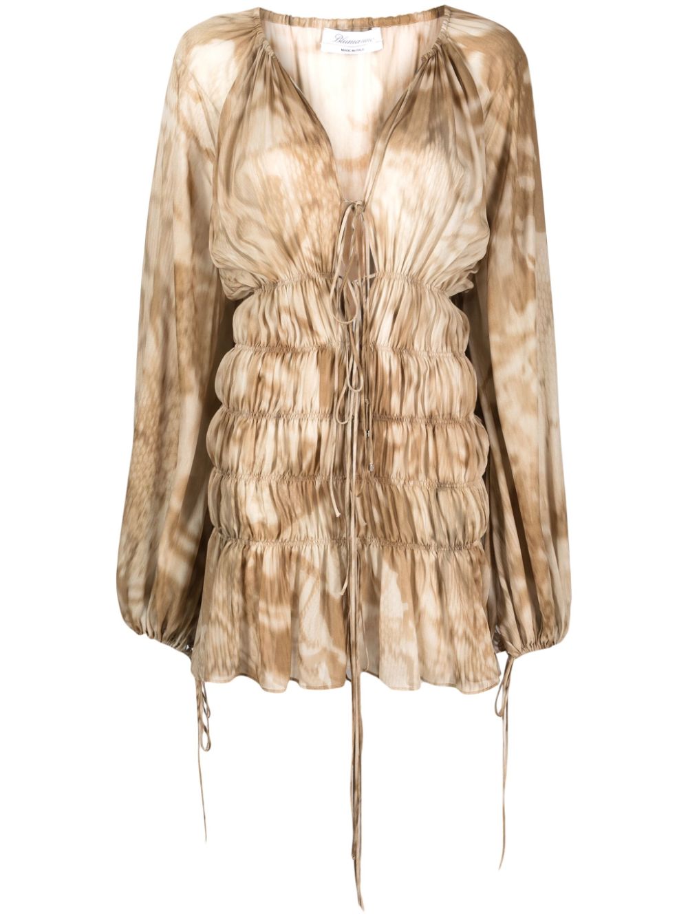 Gathered-detailing long-sleeve dress - Neutrals