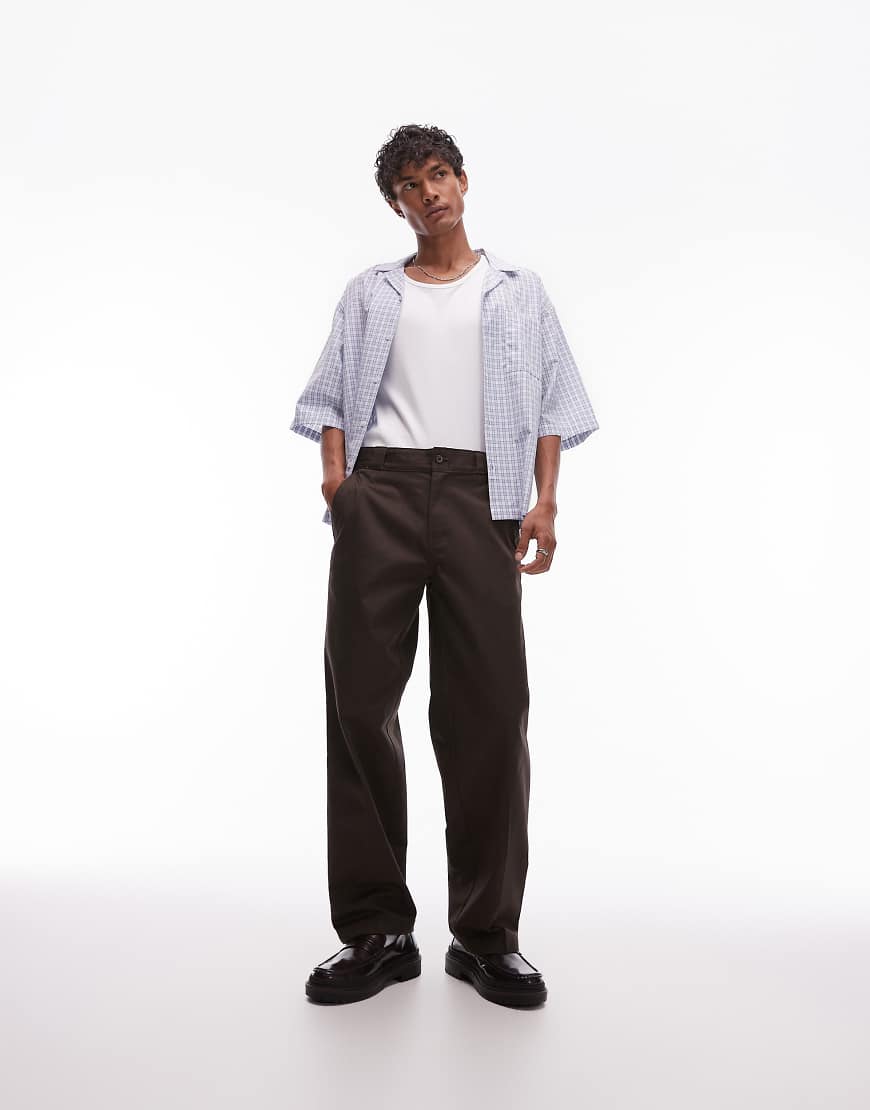 247 loose baggy fit work trousers in dark brown