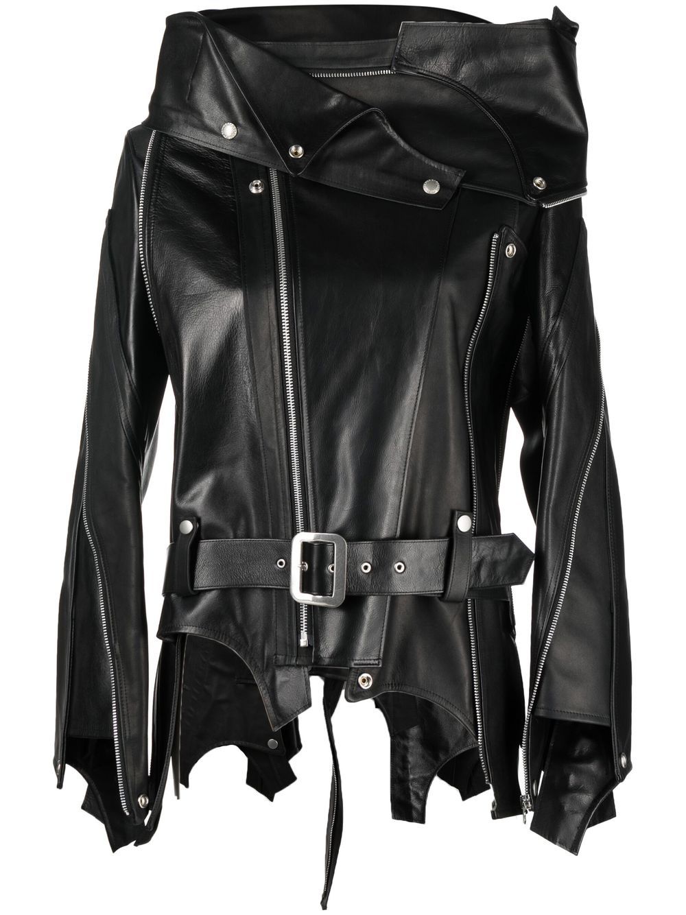 Belted leather jacket - Black