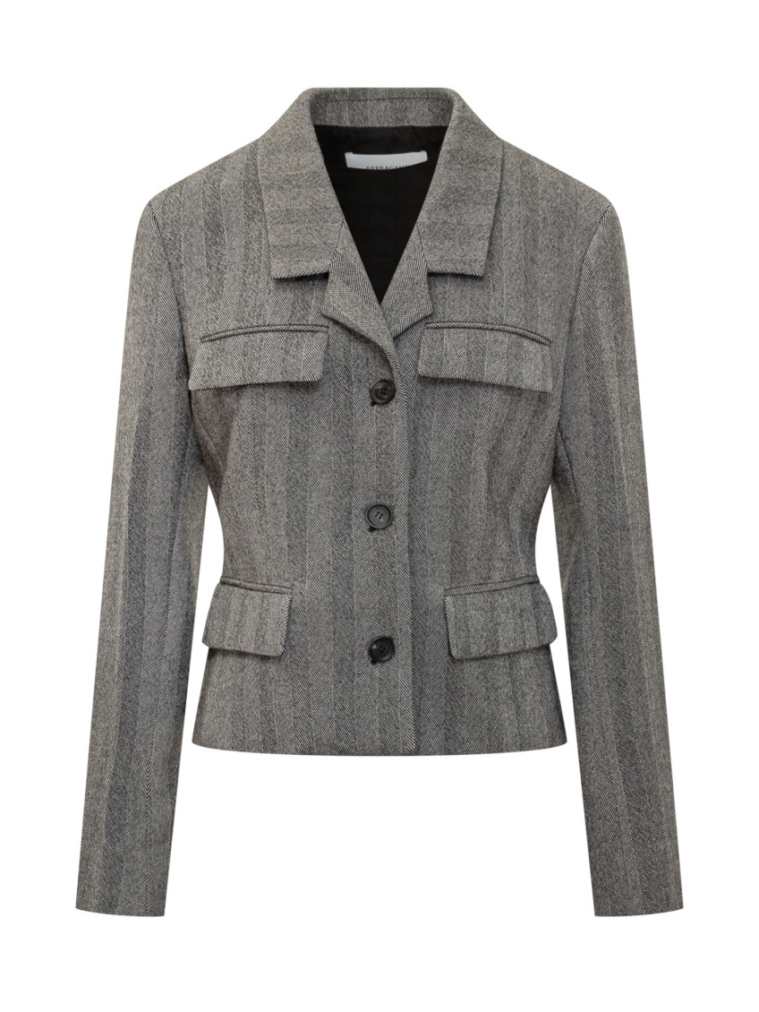 Grey Stripes Notched Lapel Blazer