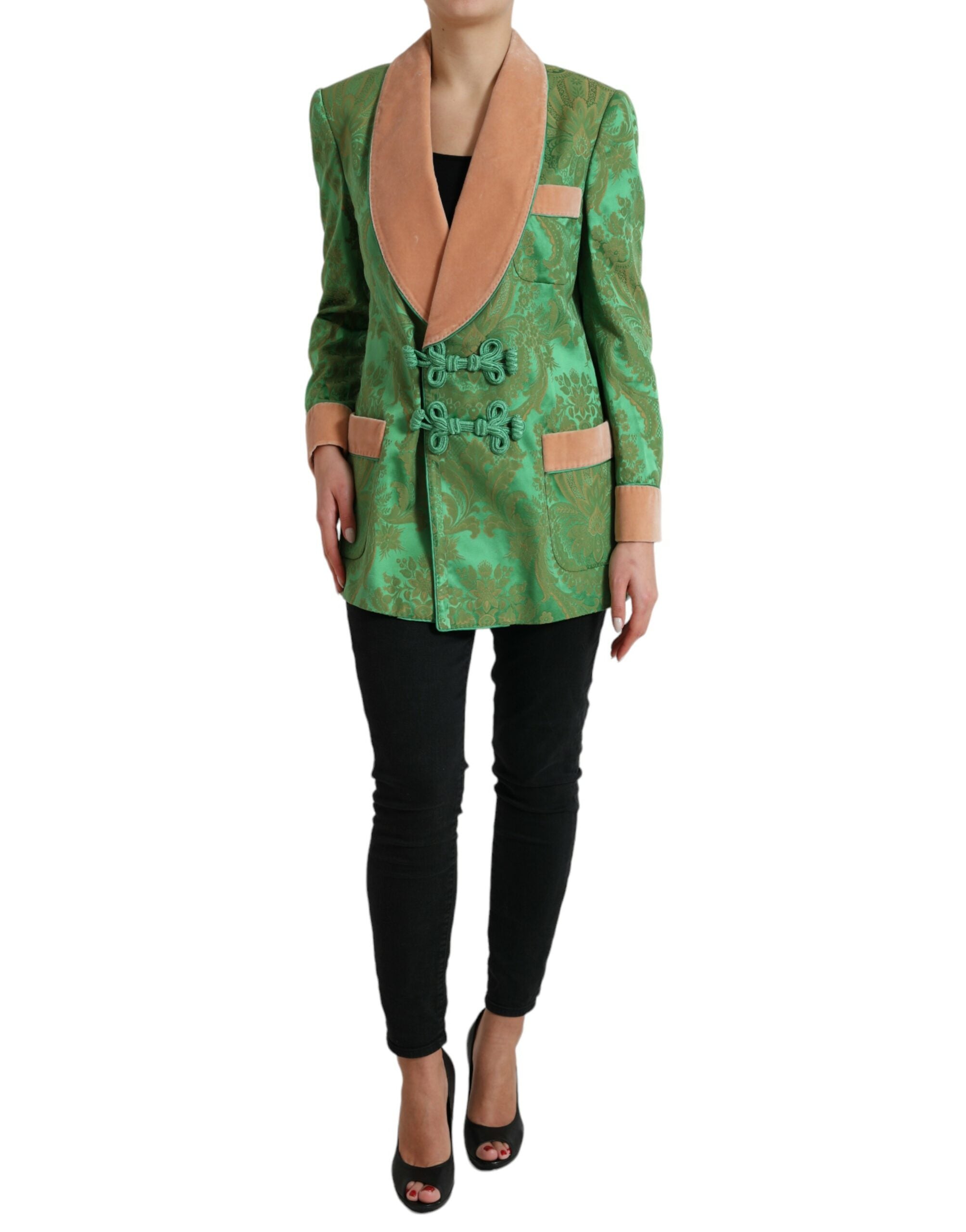 Floral Jacquard Blazer — Green