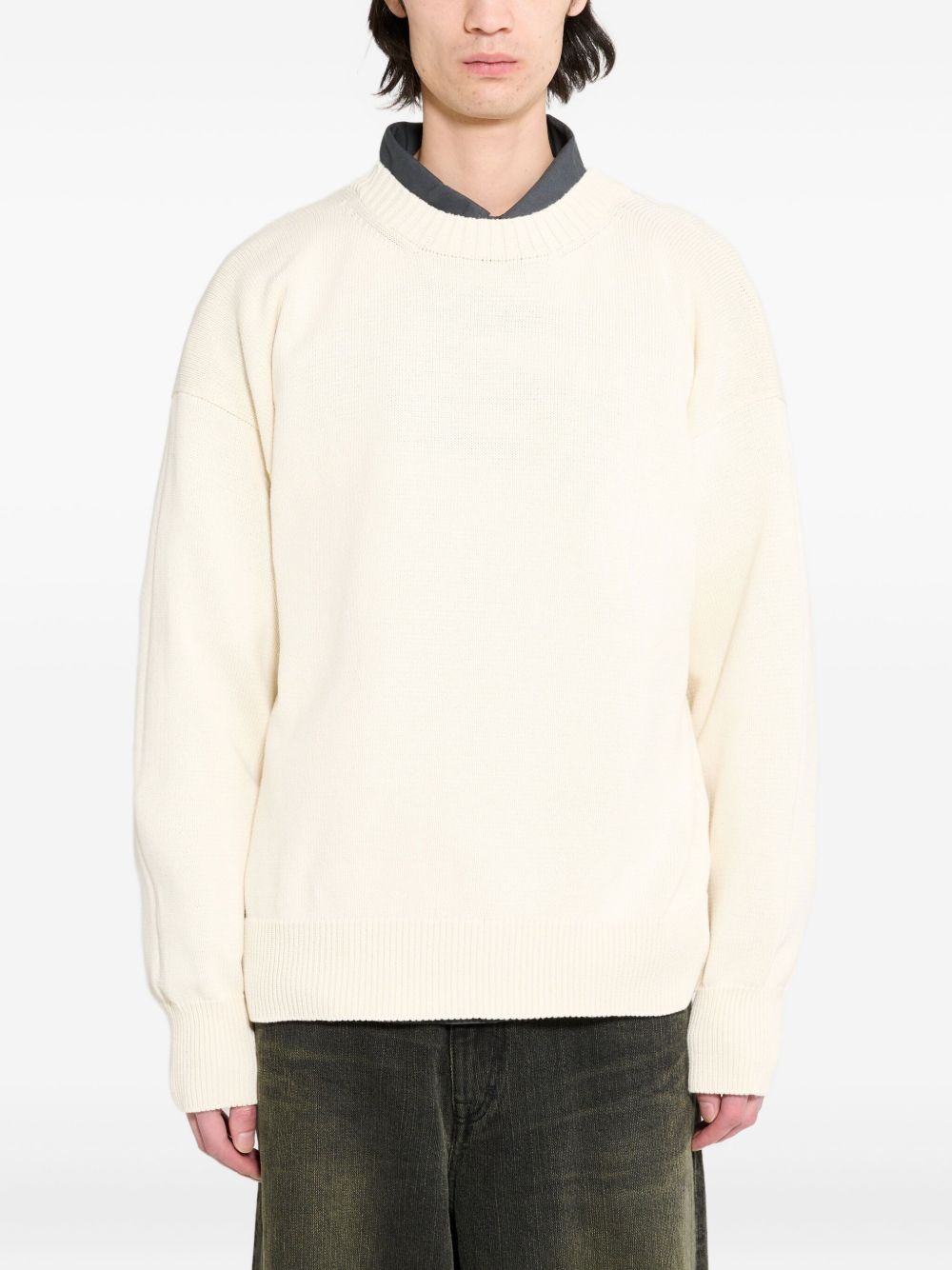 Crew-neck cotton sweater - Neutrals