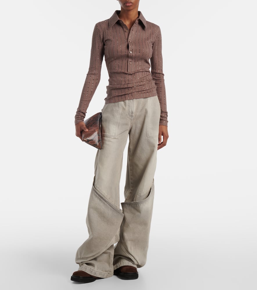 The Attico Embellished cotton polo sweater