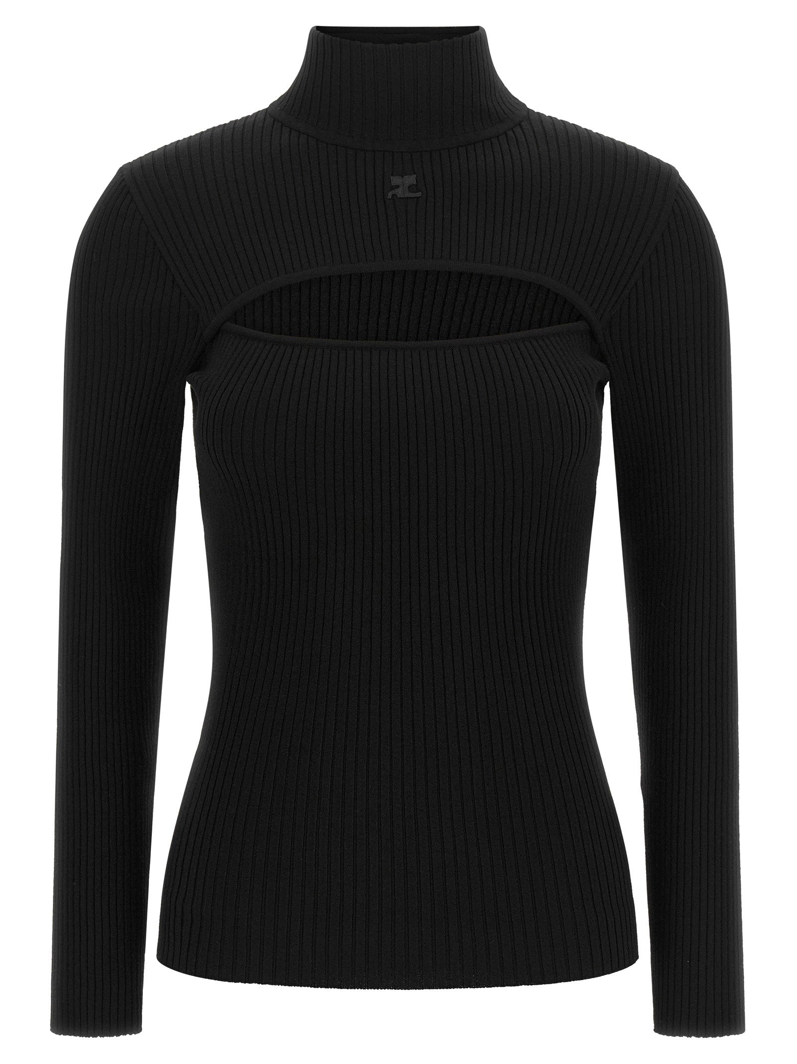 Cut-Out Ribbed Viscose Sweater — Black