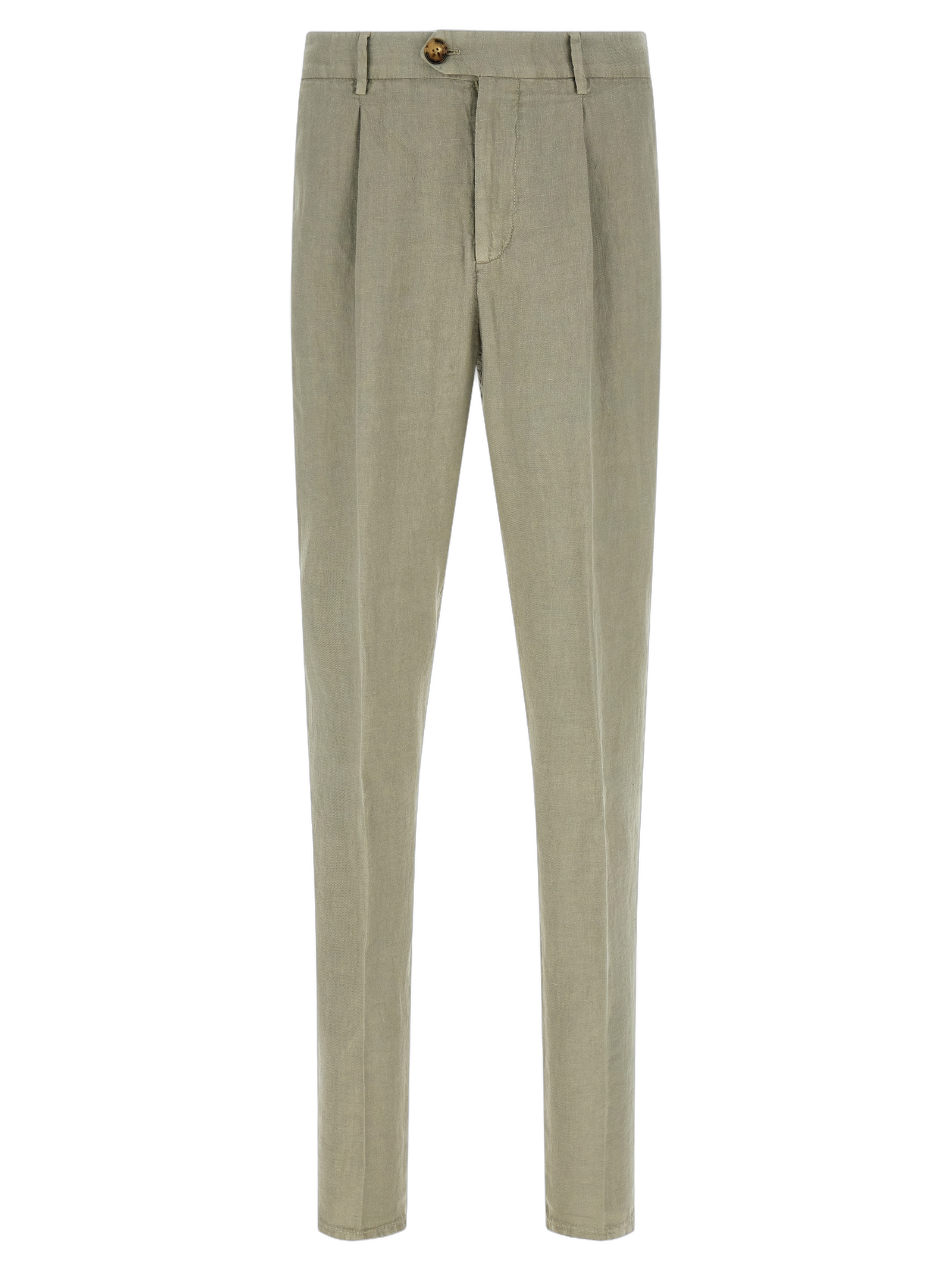 Garment-Dyed Linen Trousers — Green