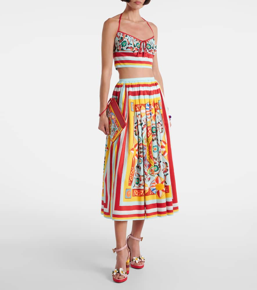 Printed halterneck cotton crop top