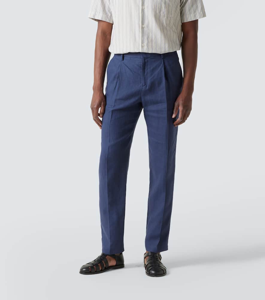 Pleated linen straight pants