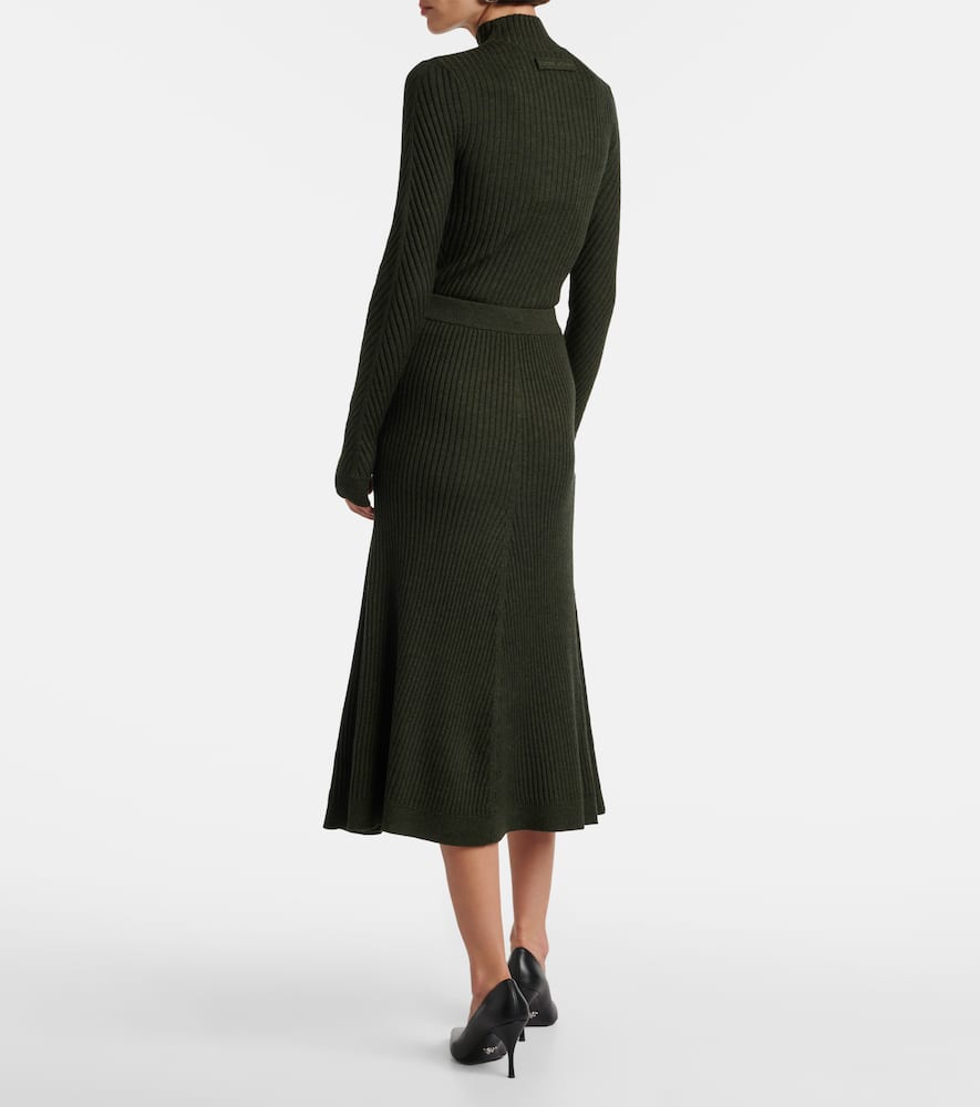 Ribbed-knit wool midi skirt